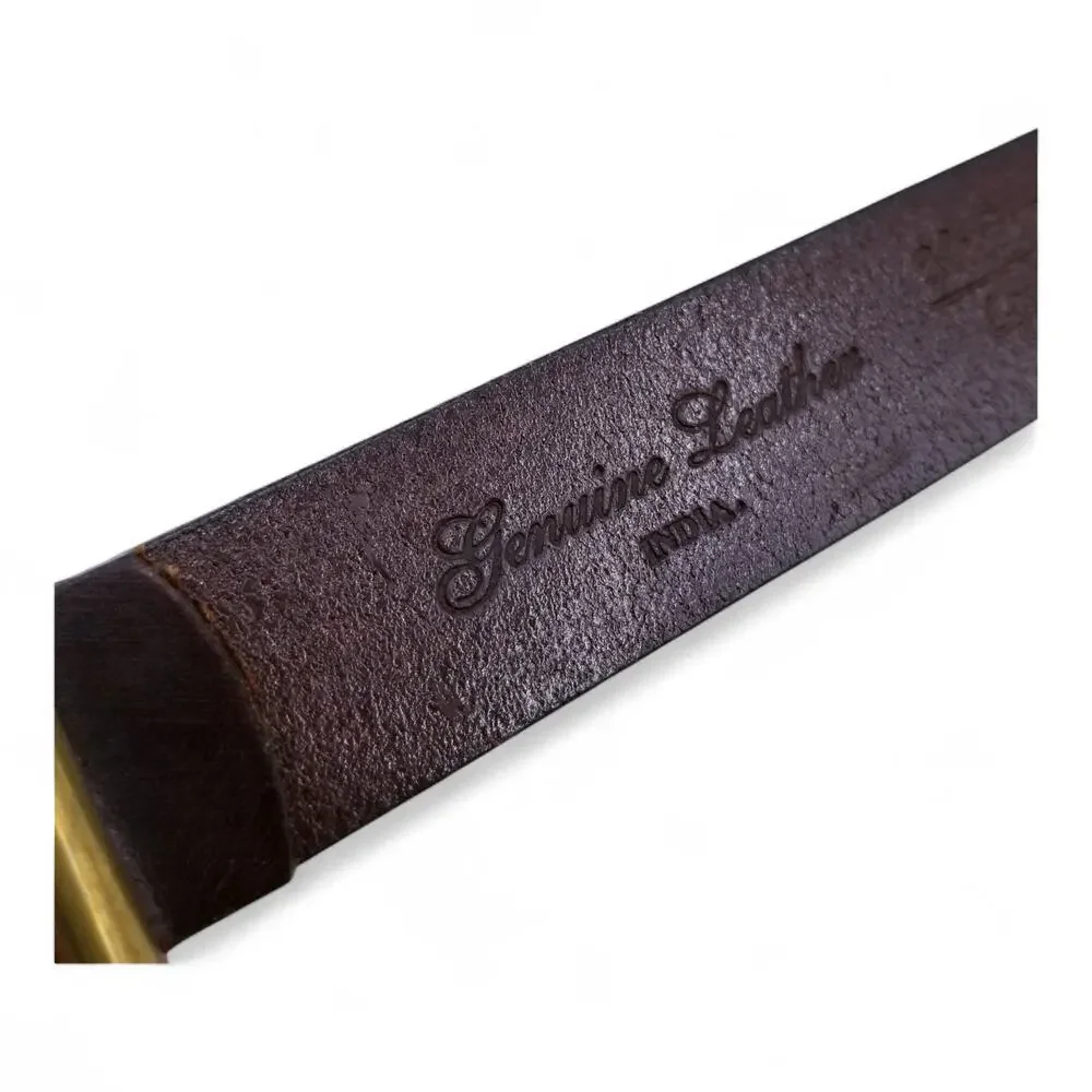 Leather Belt Brown Perforated Leather w/ Brass Buckle Made in India - Size M/L